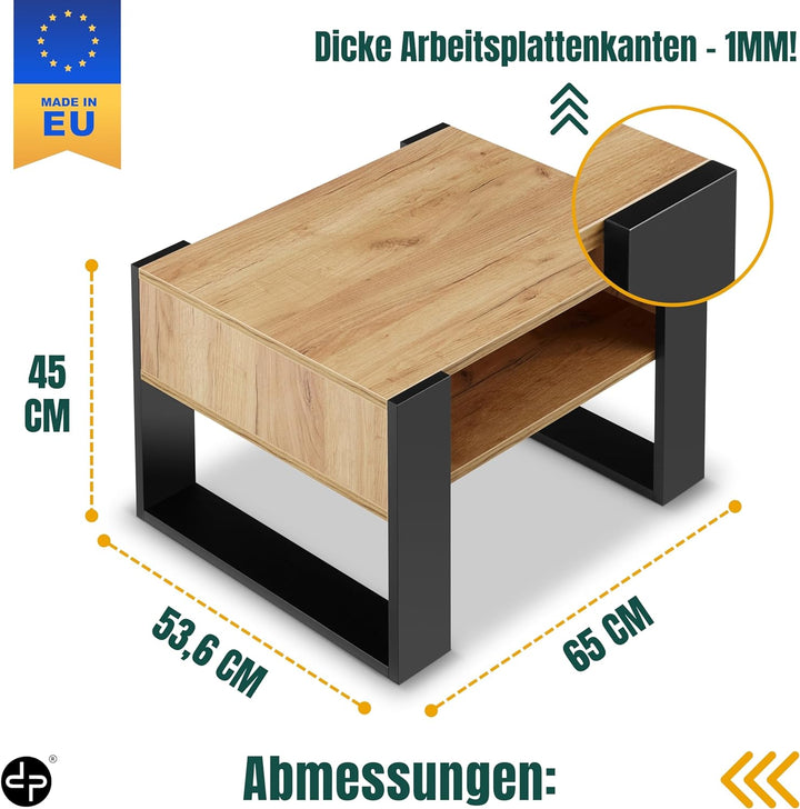 defiPad® Couchtisch mit Stauraum | Modern Wohnzimmertisch Eiche | 65CM Breite Kaffeetisch | Massiv u