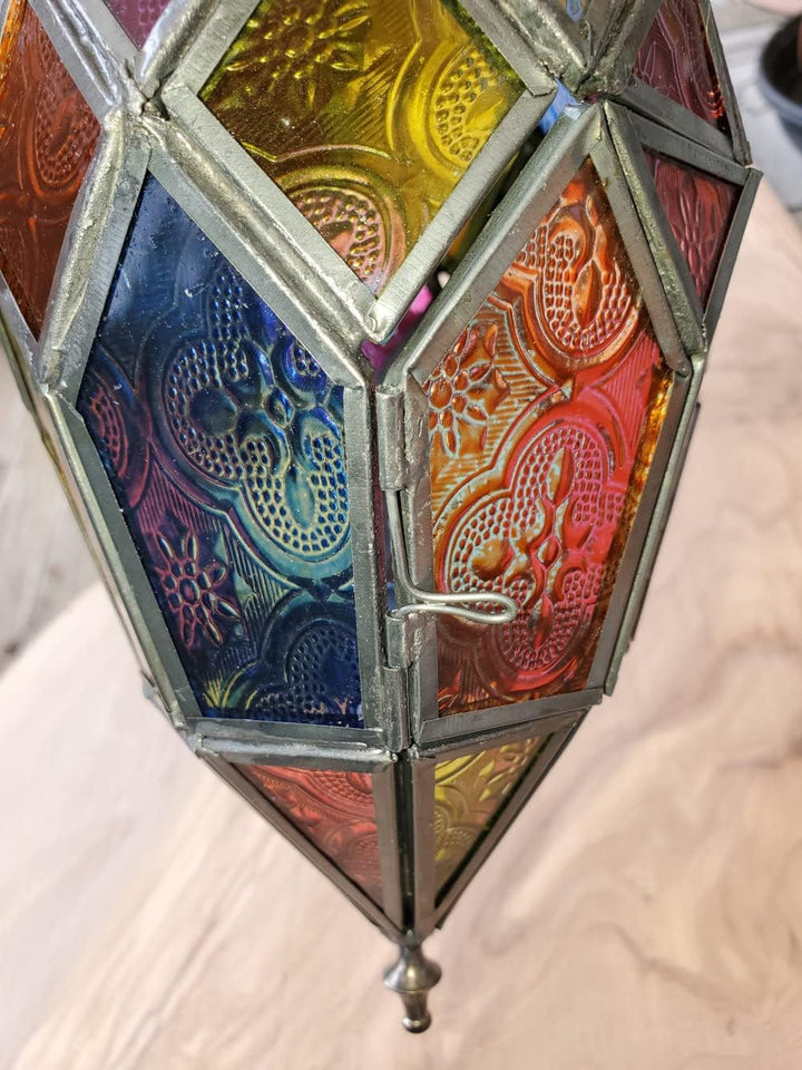 Teelicht-Laterne aus Glas, marokkanischer Stil, gross, Grün / Blau Blau,grün Large, Blau,grün Large