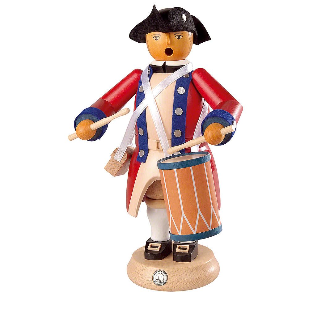 Mueller Räuchermann Virginia State Garrision Regiment Militär-Trommler, 24 cm hoch, original Erzgebi