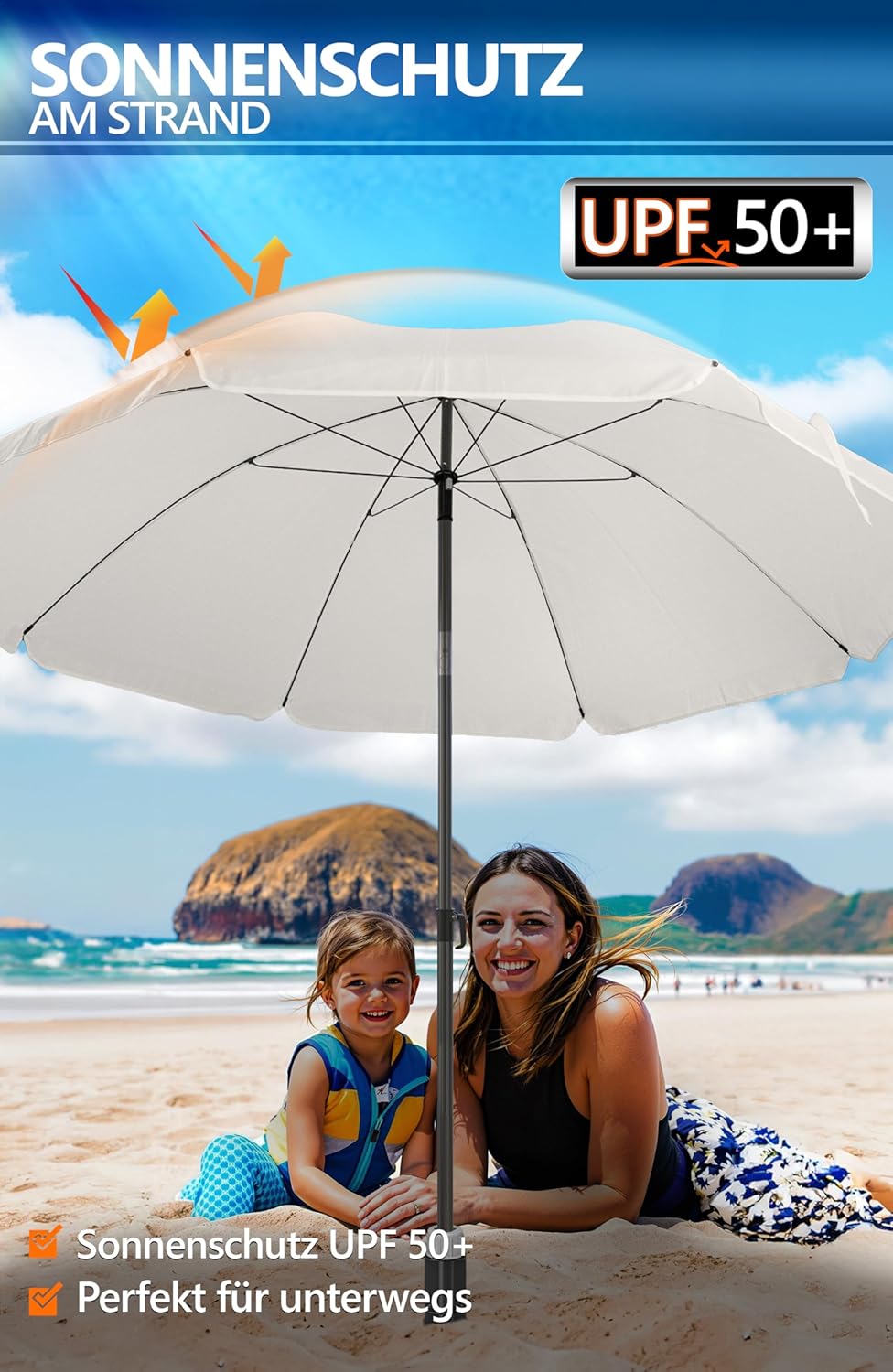 4smile Sonnenschirm Strand SunnyJoy Ø 180 cm, 3er Set - Strandschirm mit UV Schutz 50+, inkl. Sonnen