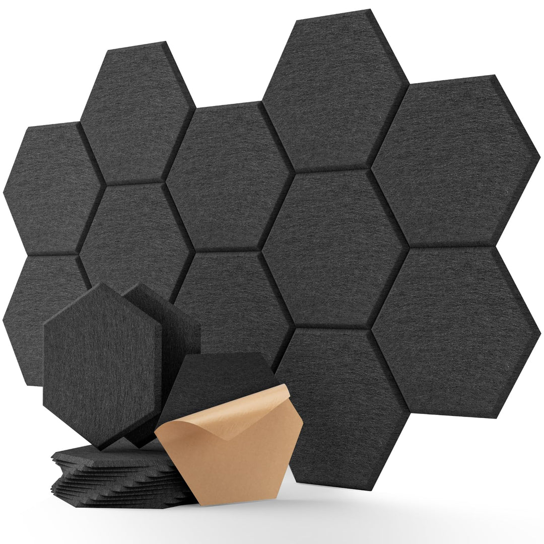 Hexagon Akustikpaneele Selbstklebend 12 Stück Akustikschaumstoff Schalldämmung, Hohe Dichte Schallsc