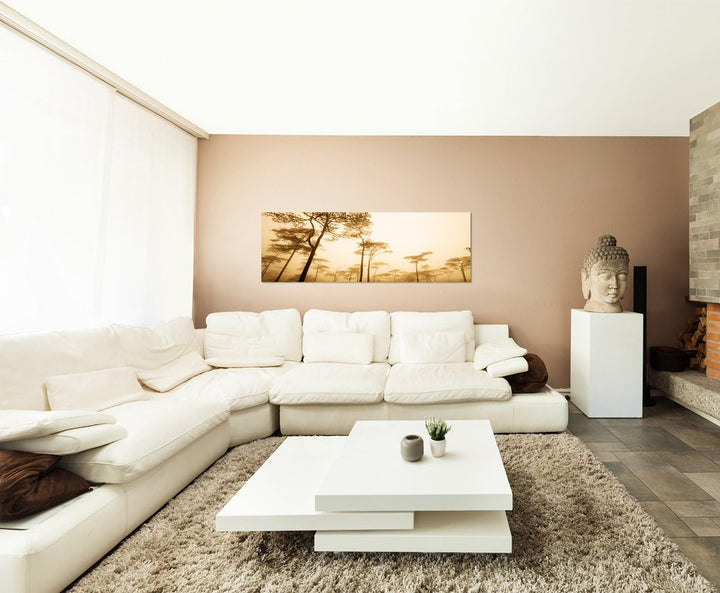 Paul Sinus Art Panoramabild auf Leinwand und Keilrahmen 150x50cm Thailand Nationalpark Bäume Dunst N