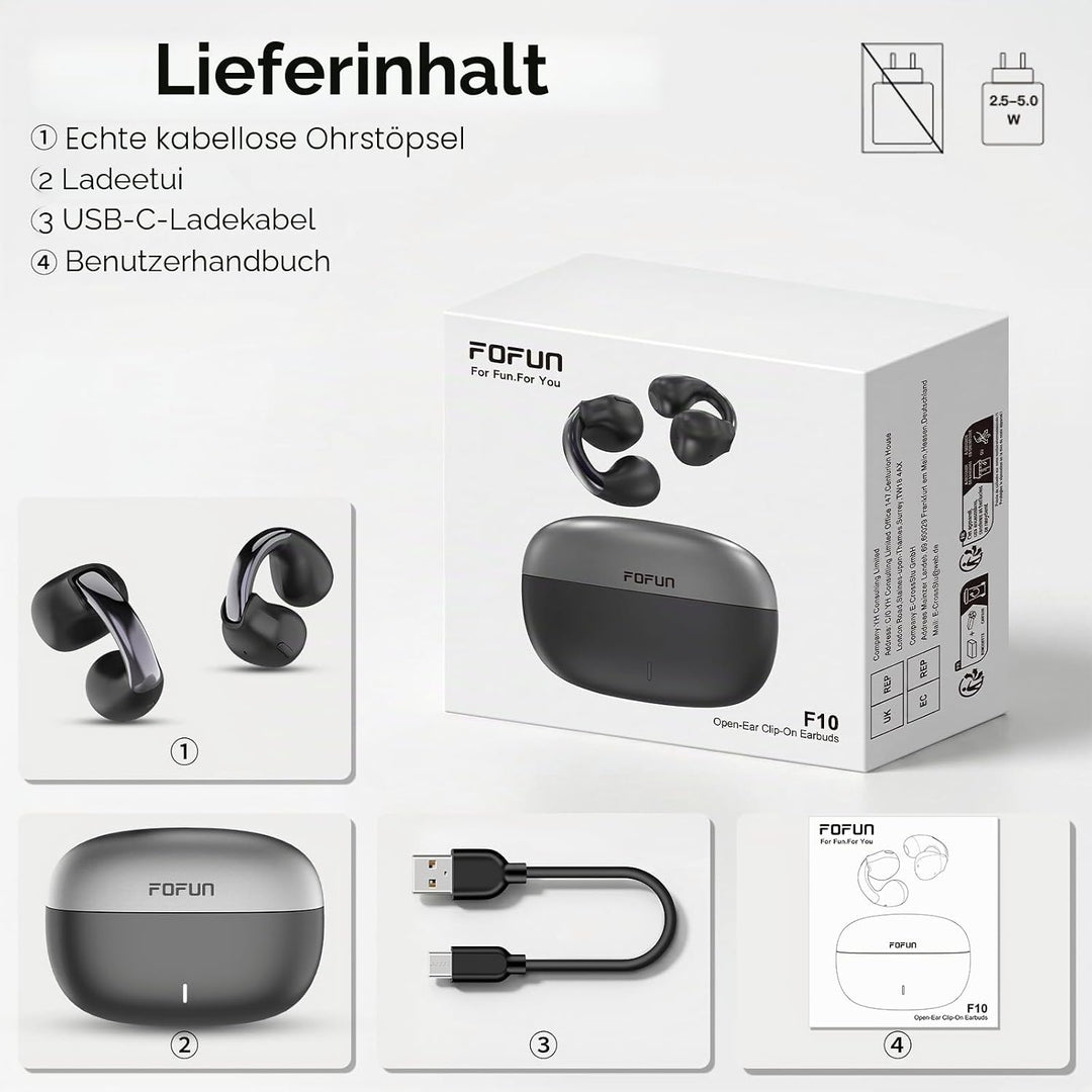 Open Ear Clip On Kopfhörer Bluetooth 6.0,Clip On Earbudsmit with physischen Tasten, sicher sitzende