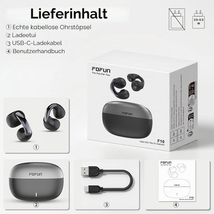 Open Ear Clip On Kopfhörer Bluetooth 6.0,Clip On Earbudsmit with physischen Tasten, sicher sitzende