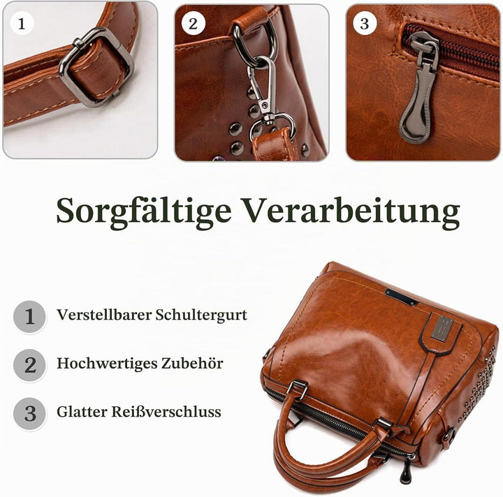 PORRASSO Retro Handtasche Damen Umhängetaschen Frauen Schultertaschen PU-Leder Henkeltasche für Arbe