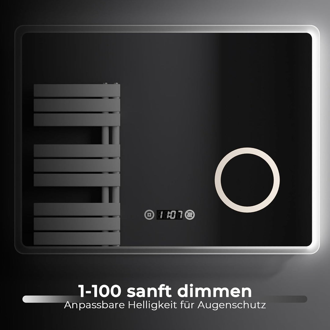 EMKE® 7 in 1 LED Badspiegel 80x60cm Badspiegel mit Beleuchtung 3000K/4000K/6500K Touch+Dimmbar+Besch