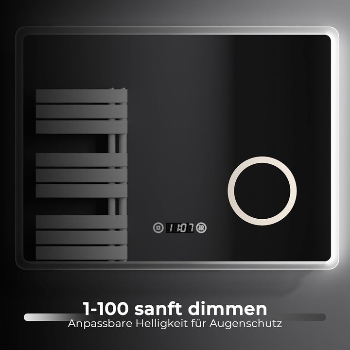 EMKE® 7 in 1 LED Badspiegel 80x60cm Badspiegel mit Beleuchtung 3000K/4000K/6500K Touch+Dimmbar+Besch