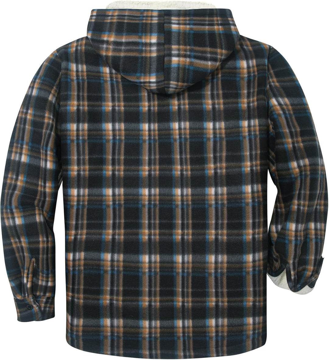 zitysport Hemdjacke Herren Hemd Sherpa Fleece Kariert Gefüttert Kapuzenpullover Fleecefutter Mantel