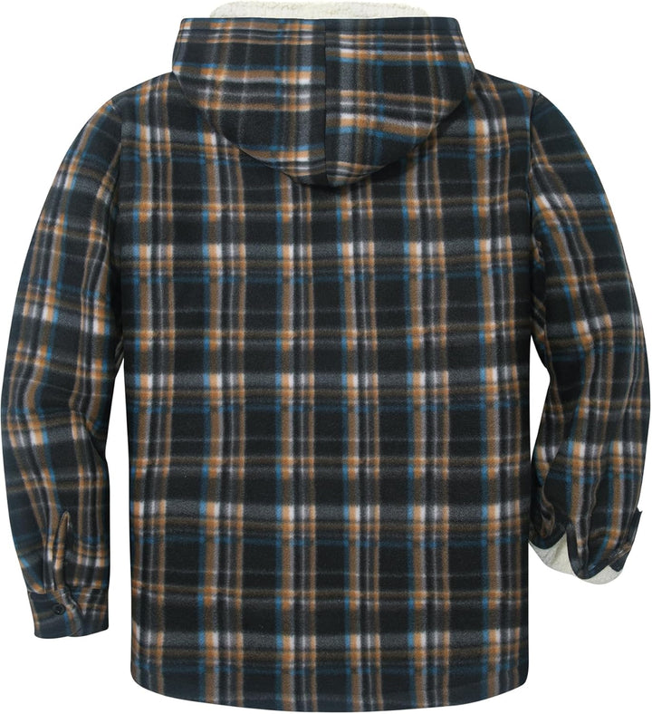 zitysport Hemdjacke Herren Hemd Sherpa Fleece Kariert Gefüttert Kapuzenpullover Fleecefutter Mantel