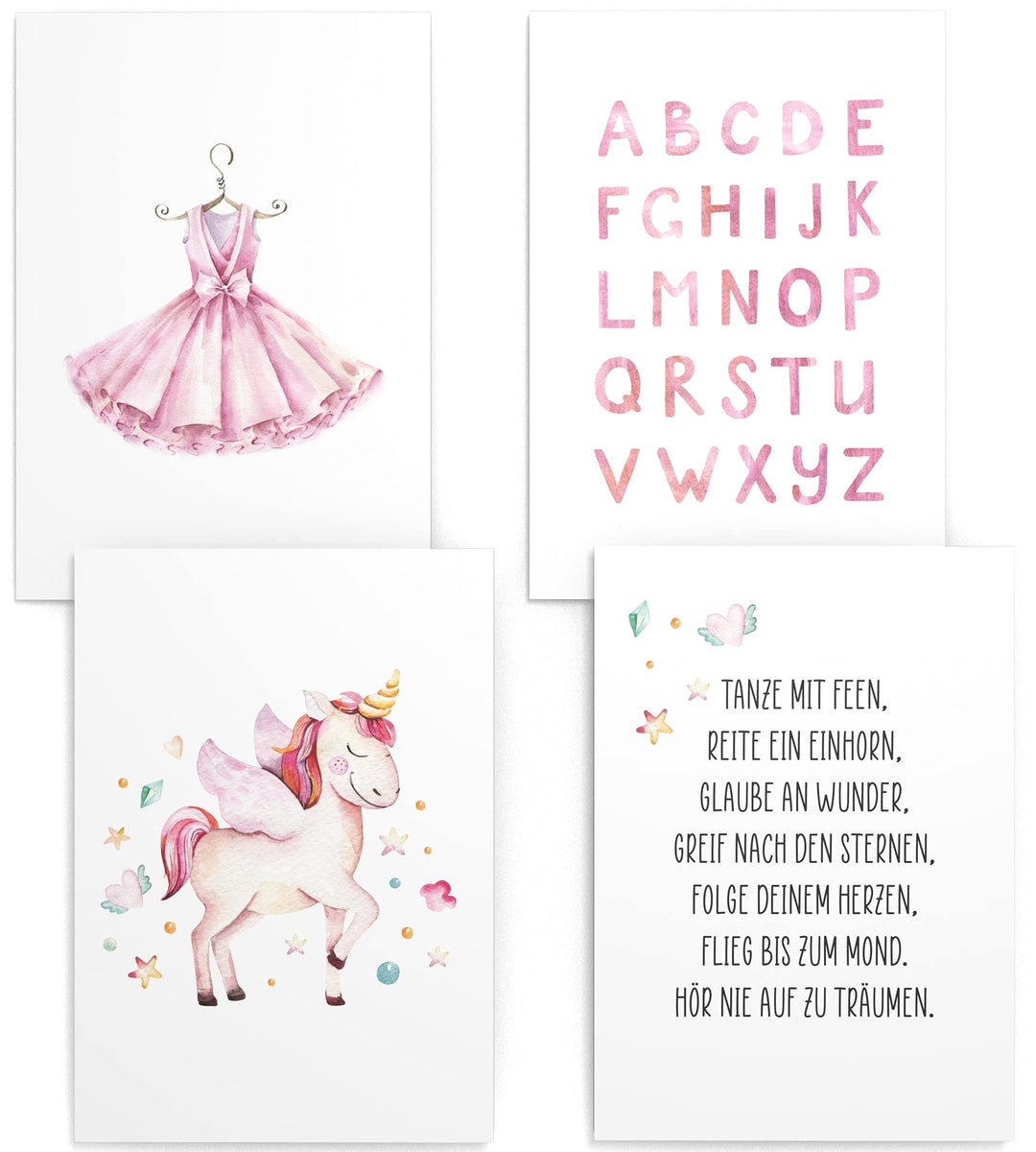 Papierschmiede® Kinderposter 4er Set, B2 (50x70 cm) Wanddeko, Geschenk für Mädchen Kinderzimmer Baby