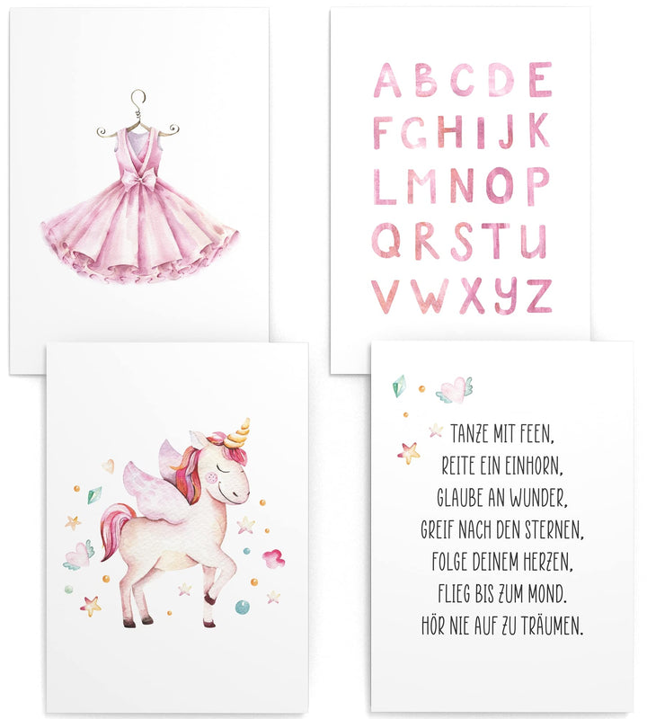 Papierschmiede® Kinderposter 4er Set, B2 (50x70 cm) Wanddeko, Geschenk für Mädchen Kinderzimmer Baby