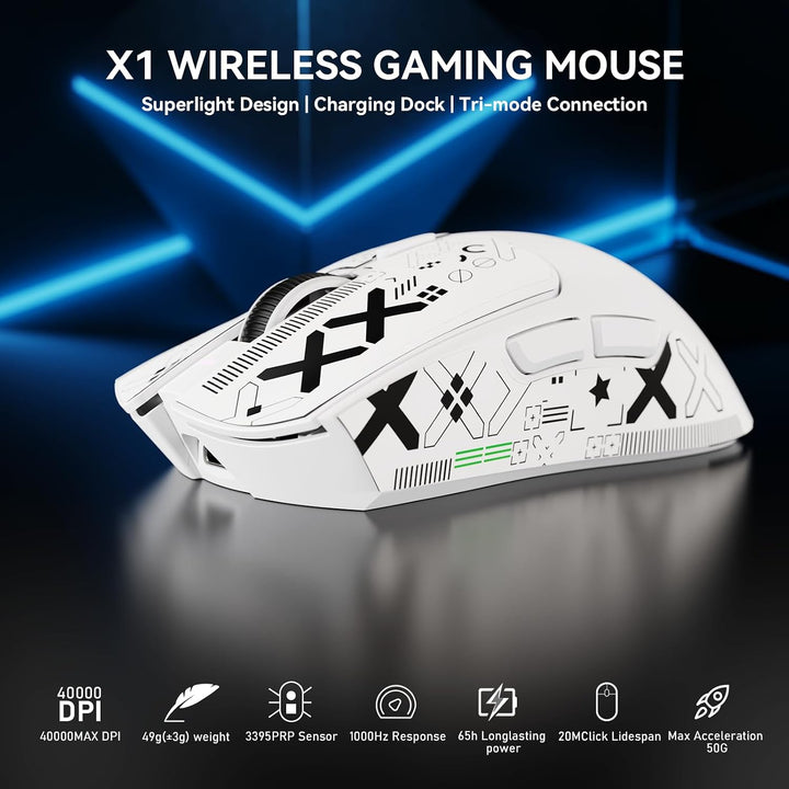 MAMBASNAKE x Attack Shark X1 Gaming-Maus mit Ladestation, 49g Ultralight, 40K DPI PAW3395 PRO-Sensor