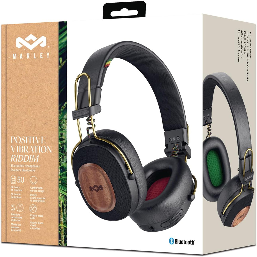 House of Marley Positive Vibration Riddim kabellose On-Ear Bluetooth Kopfhörer - 50 Std. Spielzeit,