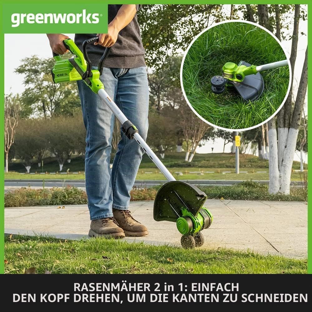 Greenworks 40V Akku Rasentrimmer &amp; Kantenschneider mit Rad für klein-mittelgrosse Gärten, 33m Schnit