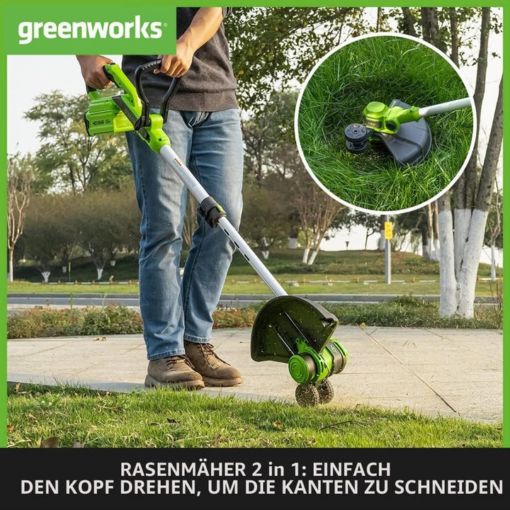 Greenworks 40V Akku Rasentrimmer &amp; Kantenschneider mit Rad für klein-mittelgrosse Gärten, 33m Schnit