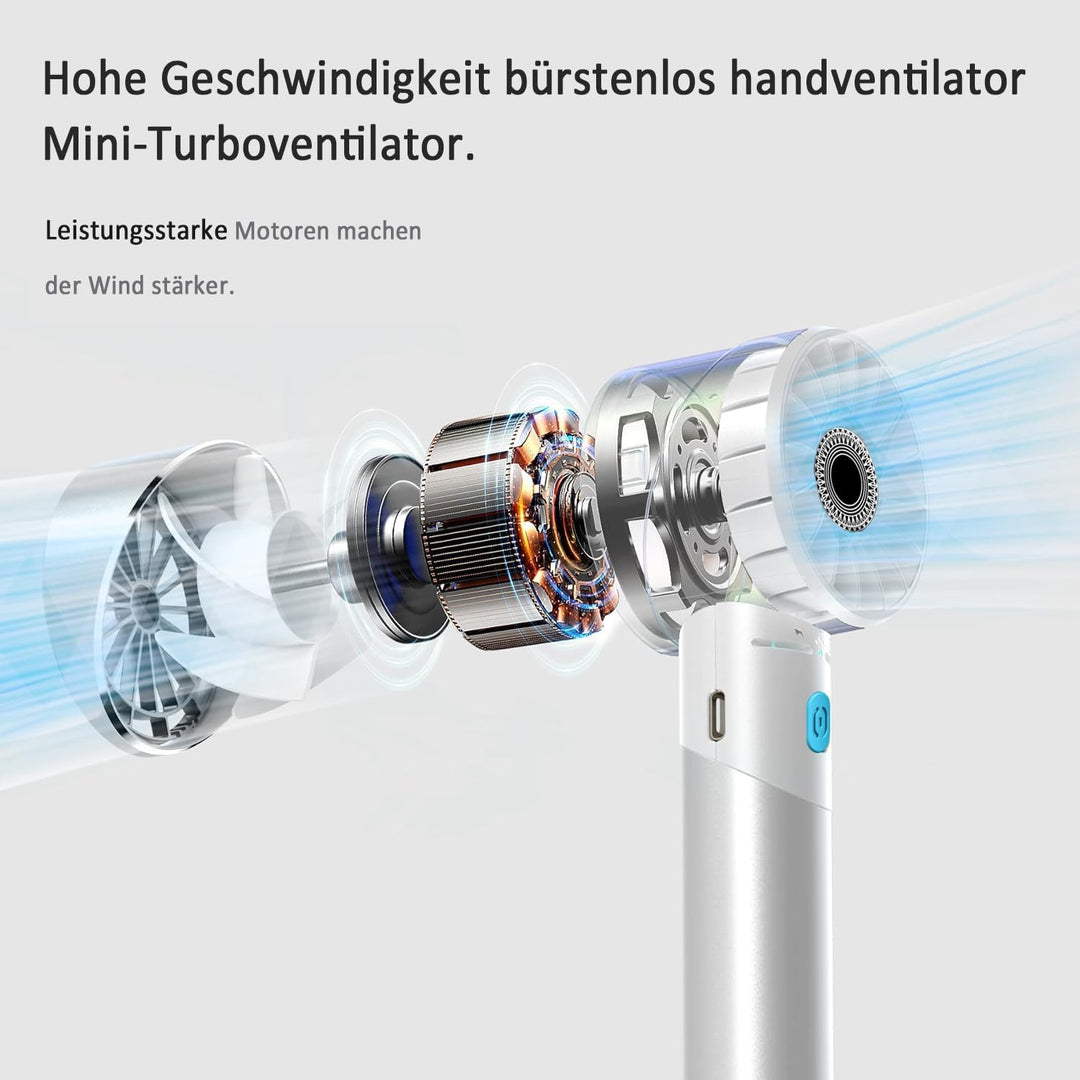 Handventilator Akku Aufladbar, Mini Stark Ventilator mit 7000 rpm Hohe Geschwindigkeit, Kleiner Meta
