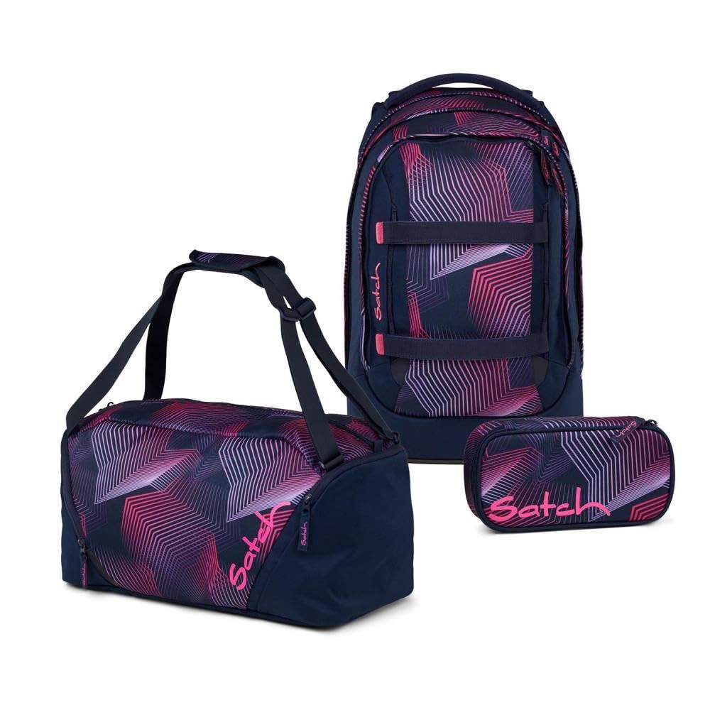 Satch Pack Schulrucksack Set 3tlg. inkl. Schlamperbox und Sporttasche (Seismic Pink), Seismic Pink