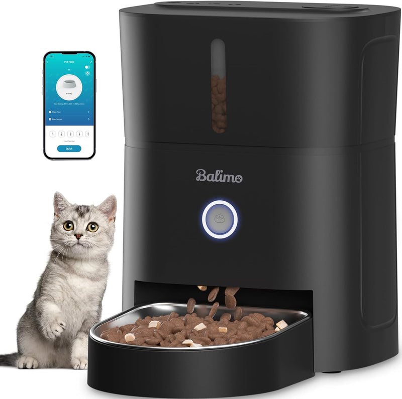 Balimo Futterautomat Katze, 3L Katzenfutter Automat, 2.4G WiFi Futterspender Katze, 1-10 Mahlzeiten,