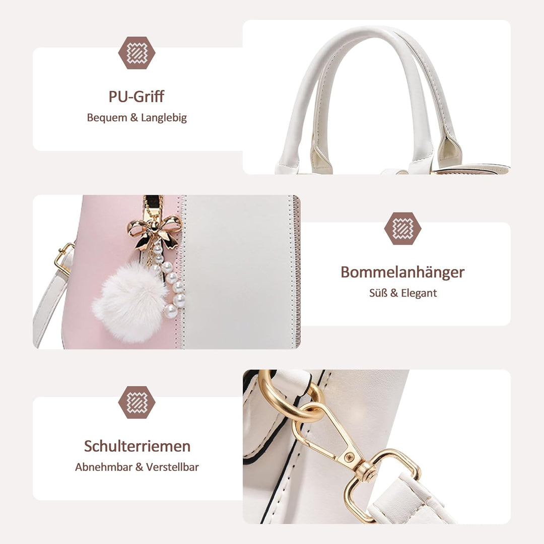 Damen Handtasche Mode Pompons Anhänger Umhängetasche Elegantes Casual Reise Handtasche Frauen Tote H