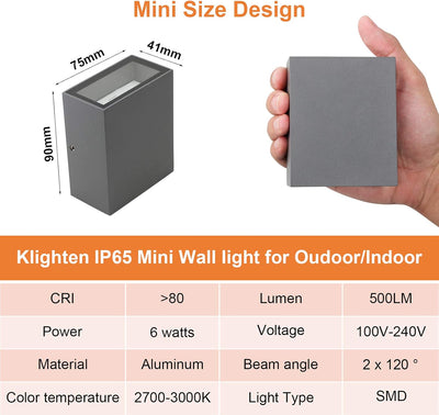 Klighten 2 Stück LED Wandleuchte Aussen Innen 7W Up Down Aussenlampe Wasserdicht IP65 Wandbeleuchtun