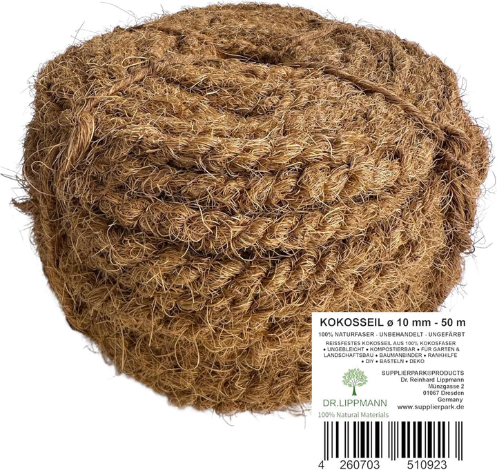 Kokosseile ø 10 mm / 50 m – Reine Naturseile, unbehandelt, für den Garten, zum Baum anbinden und für