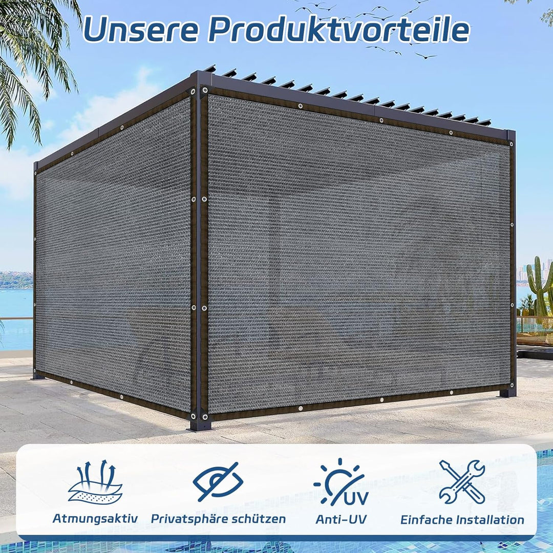 QOFLY Outdoor Schattennetz 2x5m, Einfacher Zu Hängendes Schattiernetz Grau Sichtschutznetz, Beständi