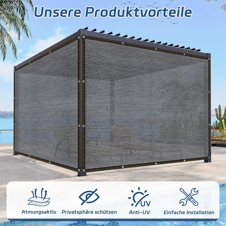 QOFLY Outdoor Schattennetz 2x5m, Einfacher Zu Hängendes Schattiernetz Grau Sichtschutznetz, Beständi