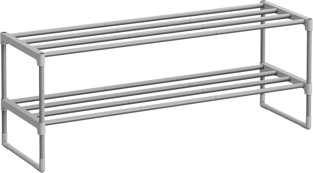 SONGMICS Schuhregal 2 Ebenen, Schuhständer Metall, Schuhaufbewahrung, Schuh-Organizer, aufrecht oder