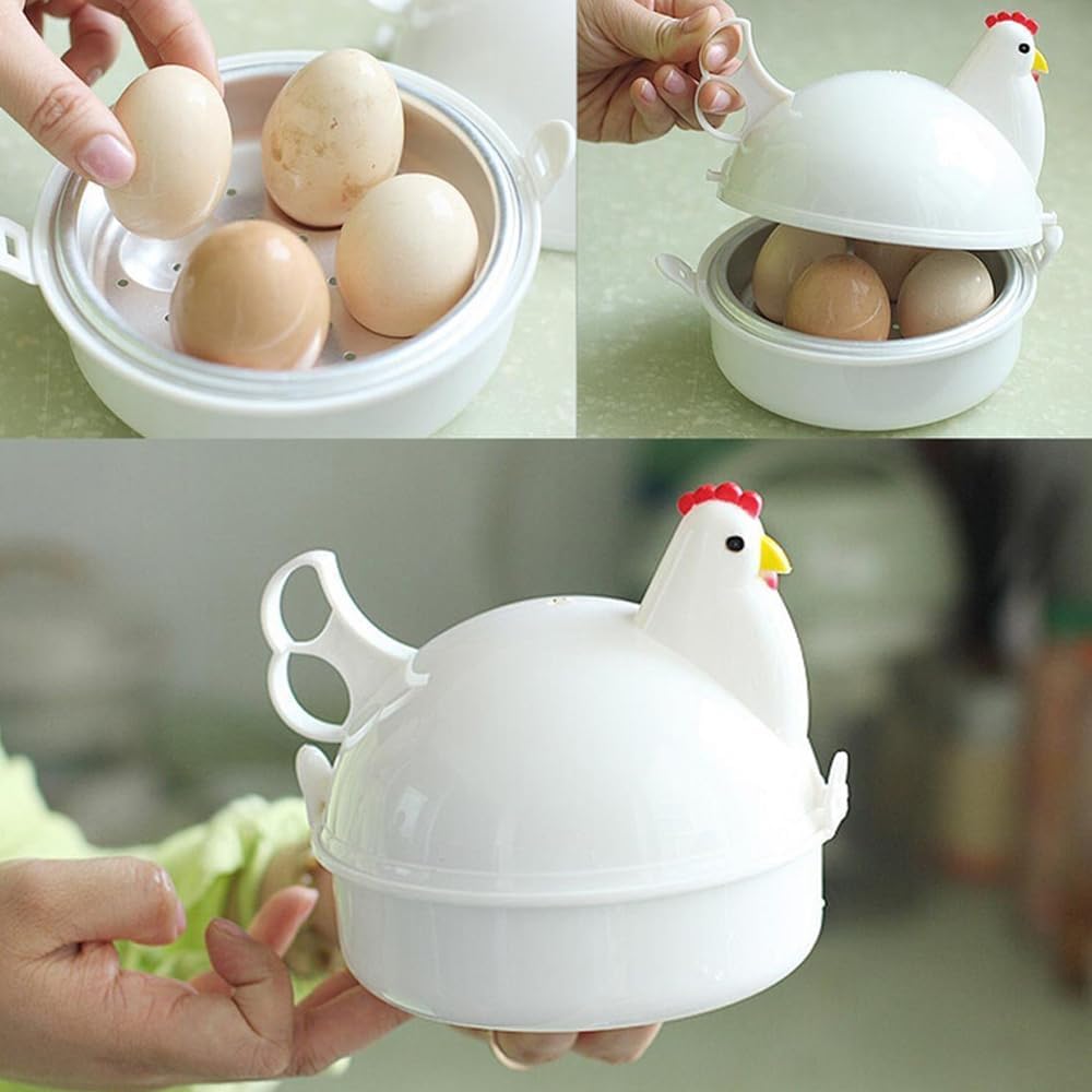 Mikrowellen Eierkocher,Eierdämpfer Hühnerform Eierkessel und 4-Cup Egg Pan für perfektes Egg Cooking