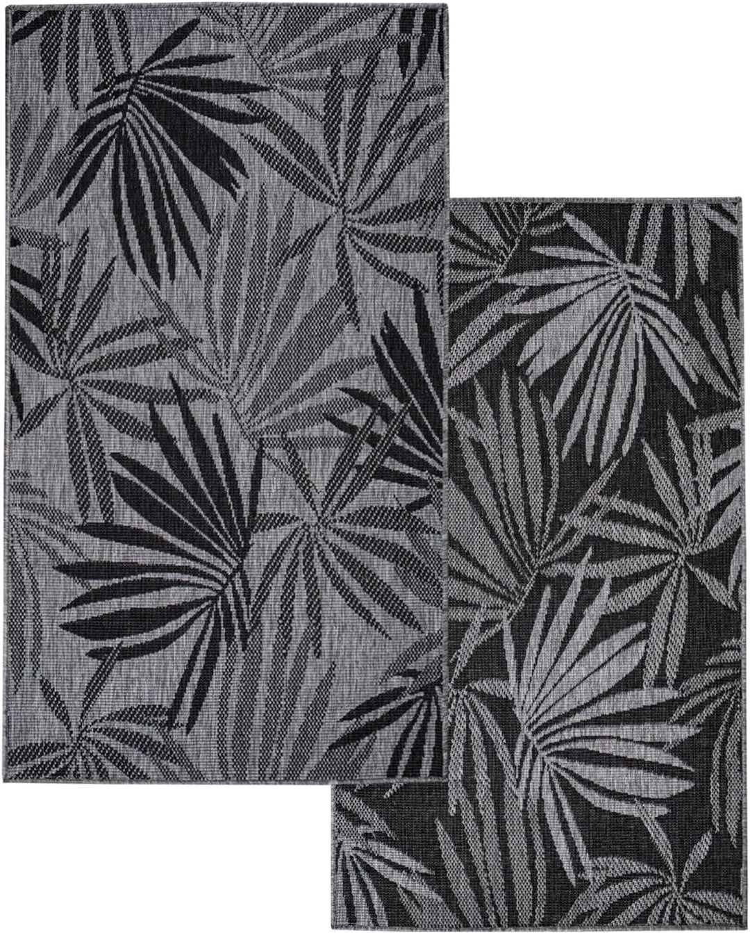 carpet city In- & Outdoor-Teppich Anthrazit, Grau - Wendeteppich - 80x150 cm - Florales Muster - Wet