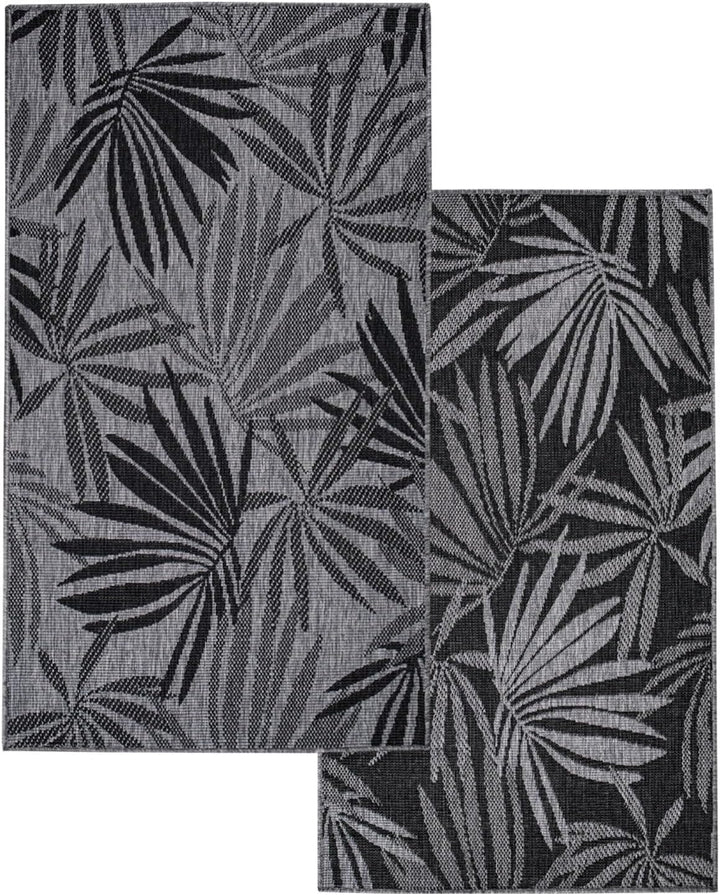 carpet city In- & Outdoor-Teppich Anthrazit, Grau - Wendeteppich - 80x150 cm - Florales Muster - Wet