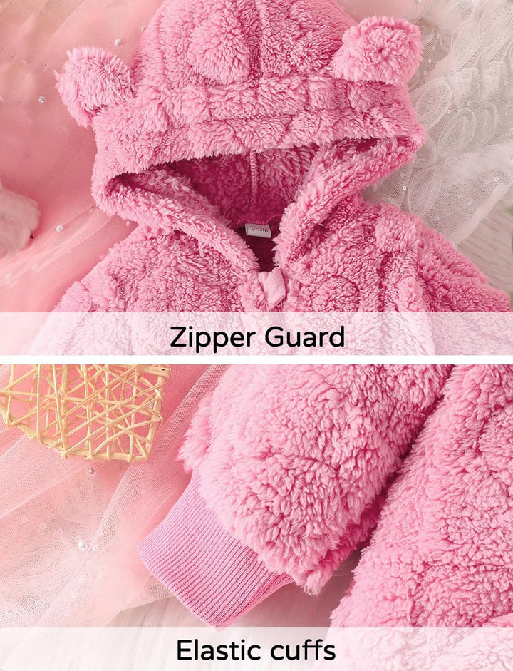 Adigau Baby Fleece Langarm Strampler mit Kapuze Winter Reissverschluss Overall Plüsch Herbst Bär Ohr