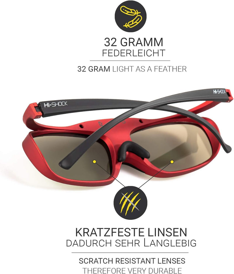 2X Hi-Shock BT Pro Scarlet Heaven aktive 3D Brille kompatibel mit Sony, Samsung 3D TV | komp. mit SS