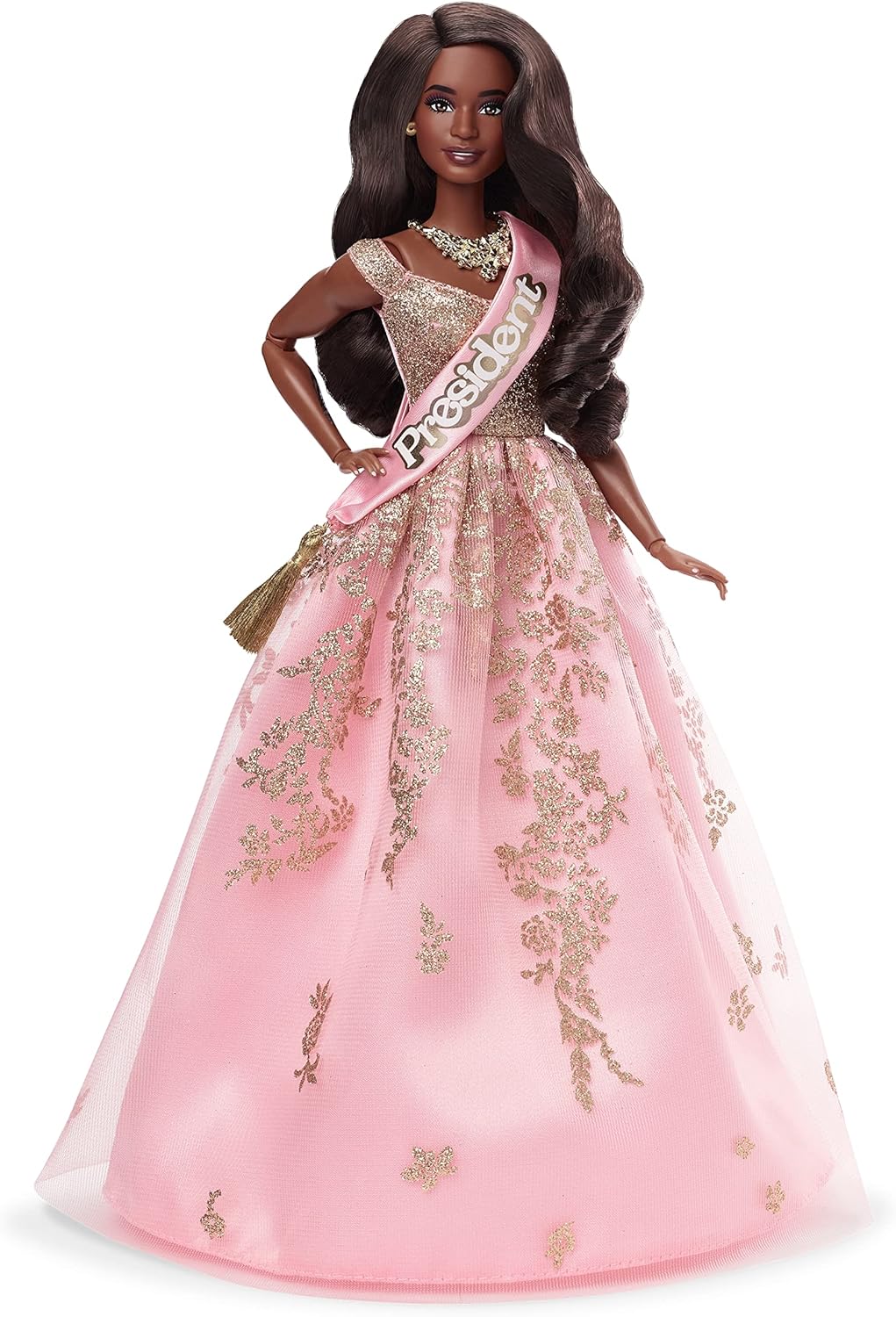 BARBIE THE MOVIE - Puppe für Barbie Filme Fans, Issa Rae - Präsidentin Sammelpuppe im pink-goldenen