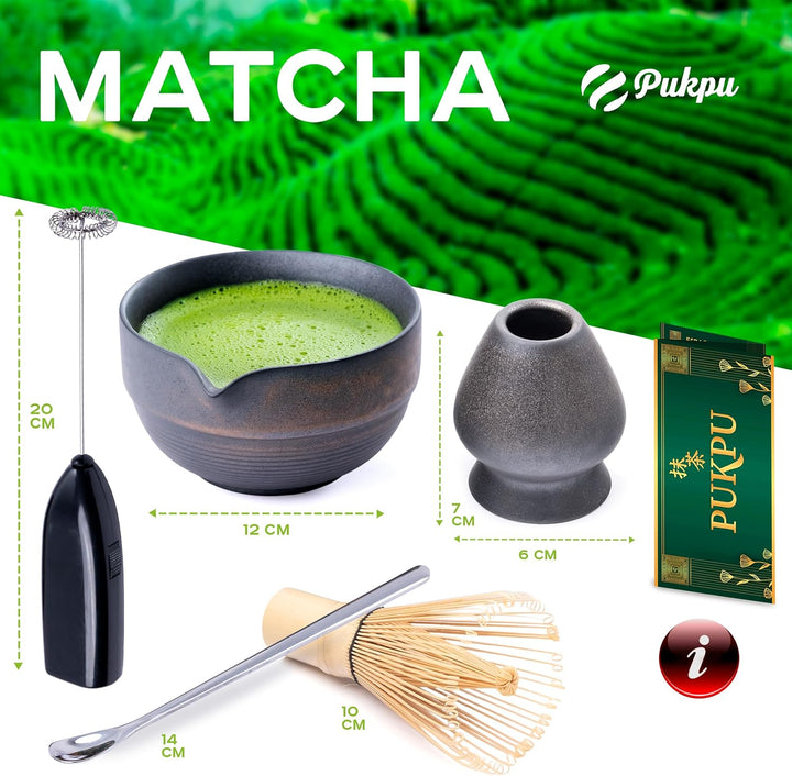 Matcha Tee Set – Japanisches Ceremonial Set mit Matcha Pulver, Elektrischer Matcha Besen, Bambus Cha