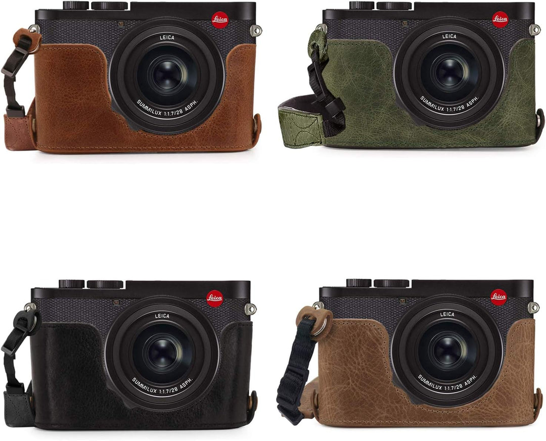 MegaGear MG1718 Ever Ready Kameratasche aus echtem Leder, kompatibel mit Leica Q2 Schwarz, Schwarz