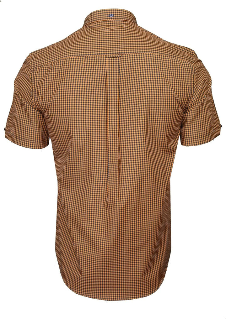 Xact Herren Kurzarmhemd mit Gingham-Karo, Button-Down-Kragen, Normale Passform M Apricot/ Navy, M Ap