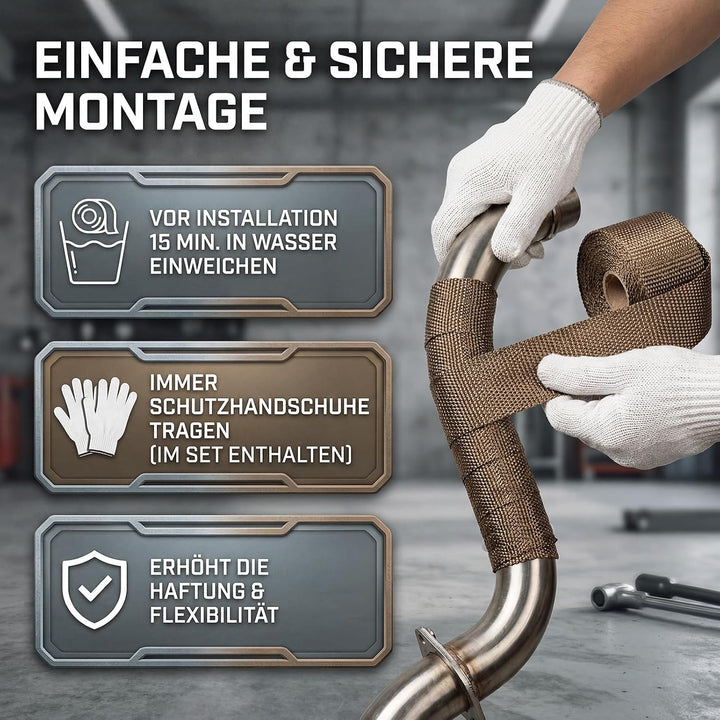 LIHAO Hitzeschutzband 15M Basaltfaser Auspuffband mit Kabelbinder für Fächerkrümmer Thermoband Krümm