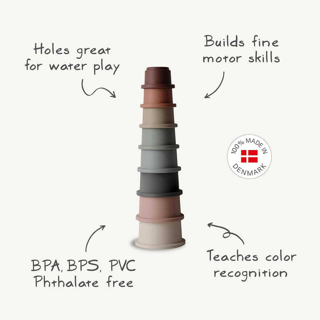 mushie Stapelbecher Spielzeug | Stapelturm mit 8 bechers | Für Babys und Kinder | Hergestellt in Dän