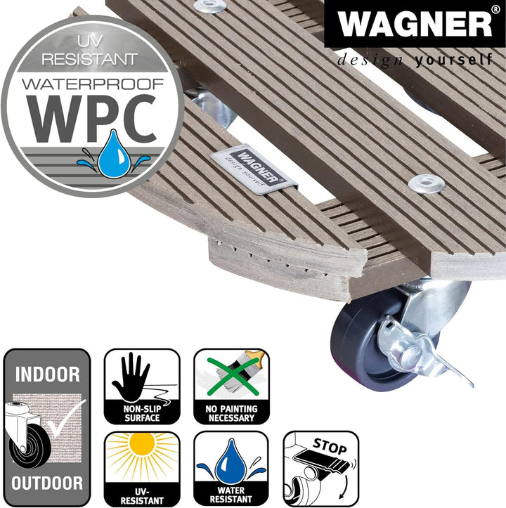 Wagner Pflanzenroller WPC Ø 29 x 7,5 cm I Blumenroller für Aussenbereich + Innenbereich I Kübelrolle