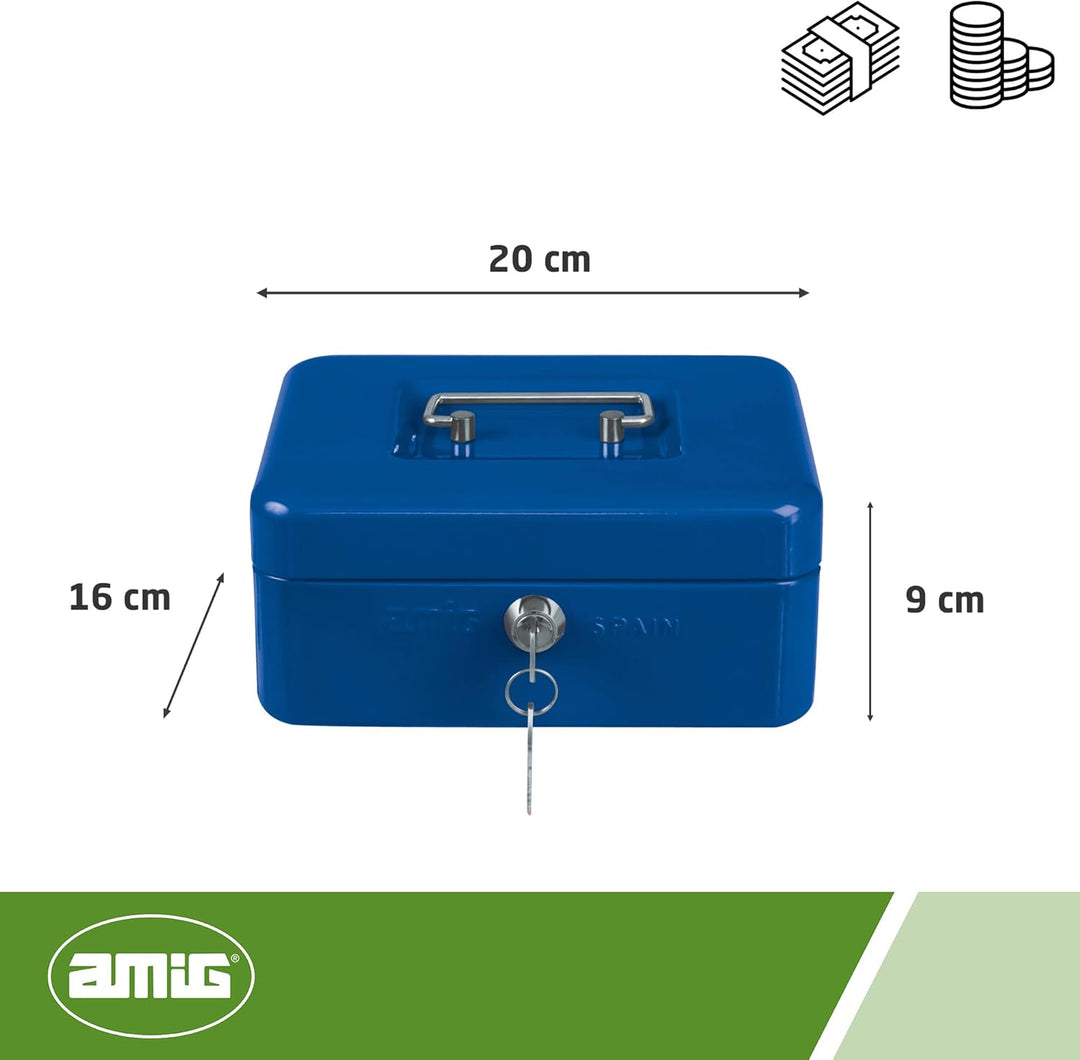 Amig - Sicher | Geldkassette | Safe für Geld, Scheine und Münzen | Mit Münzfach und 2 Schlüsseln | S