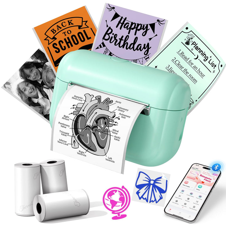 Memoking Mini Drucker für Smartphone, Minidrucker Q02E Thermodrucker Mini Grün, Grün