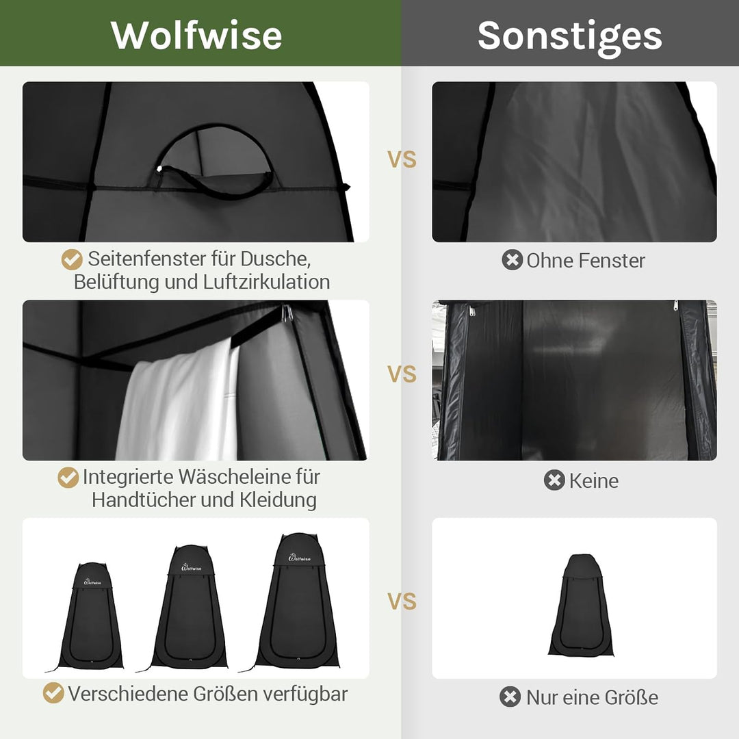WolfWise Pop-Up Duschzelt Camping & Umkleidezelt – Kompakt & Leicht 2kg mit Tasche, Schneller Aufbau