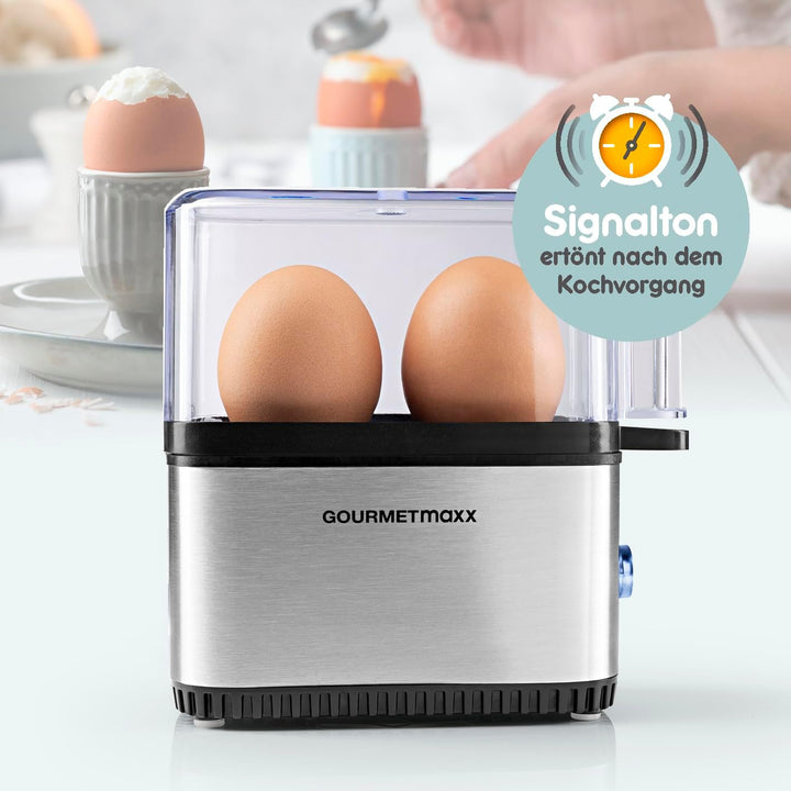 GOURMETmaxx Design Eierkocher für 2 Eier | kompakter Egg Boiler | Egg Cooker mit Eierstecher, Messbe