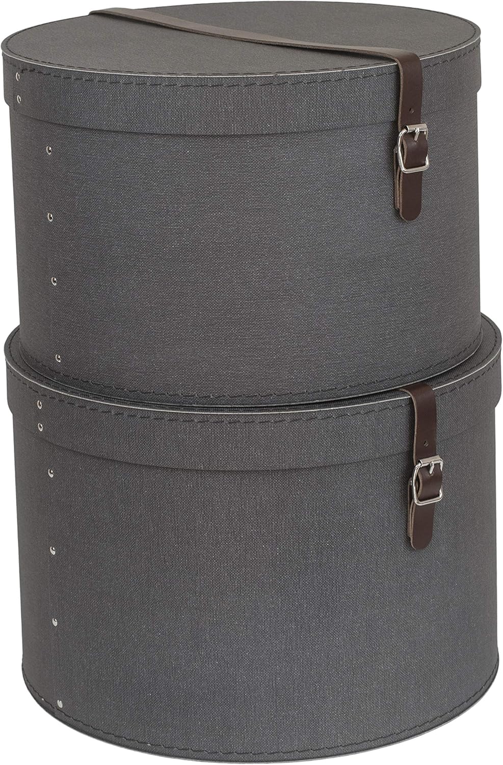 Bigso Box of Sweden 2er Set Aufbewahrungsboxen - Runde Aufbewahrungsbox mit Lederriemen - Grosse und
