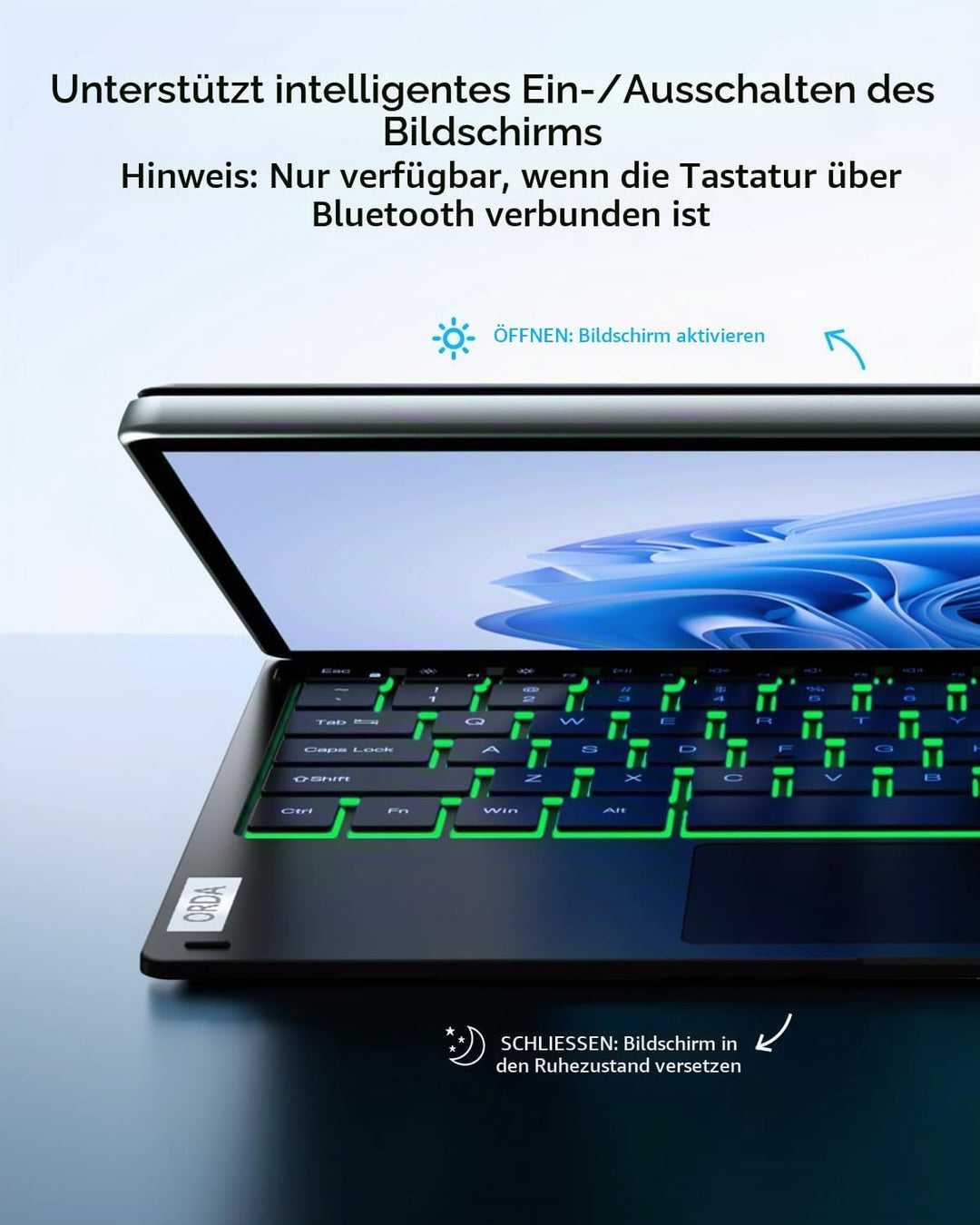 ORDA Surface Pro 7 Tastatur, Kompatibel mit Surface Pro 7+/7/6/5/4 mit Multi-Geste-Trackpad, 12.3 Zo