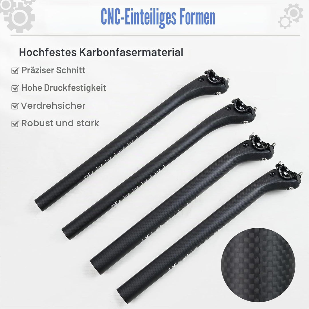 ROADNADO Sattelstütze Carbon Fiber Fahrrad SeatPost Ultraleichte Carbon Bike Post Matte 25.4 / 27.2