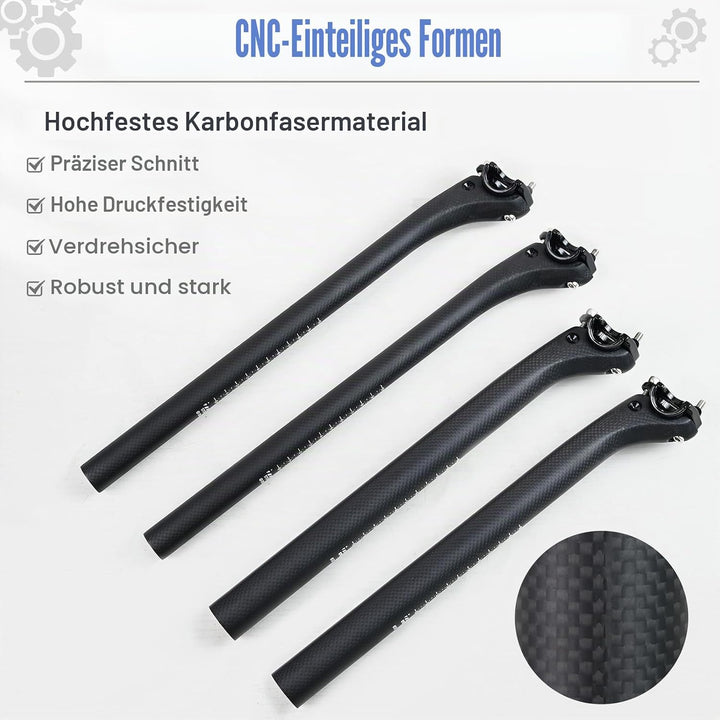 ROADNADO Sattelstütze Carbon Fiber Fahrrad SeatPost Ultraleichte Carbon Bike Post Matte 25.4 / 27.2