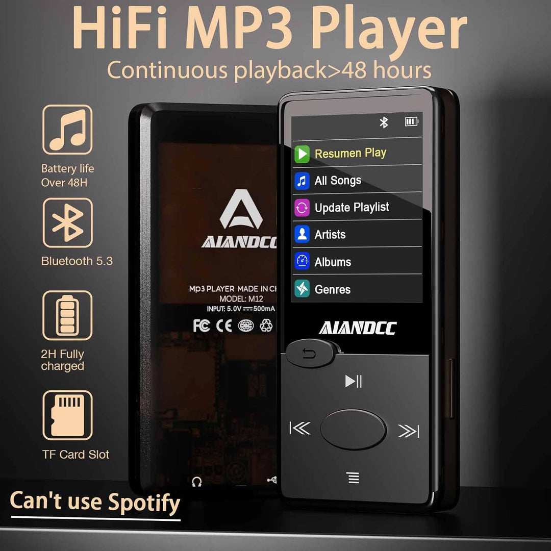 Mp3 Player Bluetooth 5.3 HiFi-Sound, Mp3 Player FM-Radio, Mini Mp3-Player 32G für Kinder und Erwachs