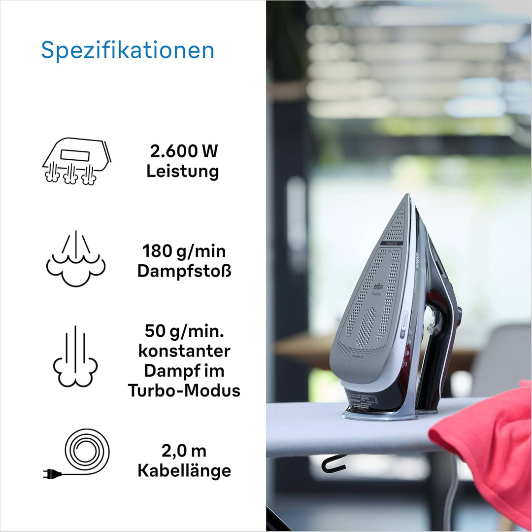 Braun Household TexStyle 5 Dampfbügeleisen SI 5188 BK – Bügeleisen mit FreeGlide 3D Bügelsohle, Vert
